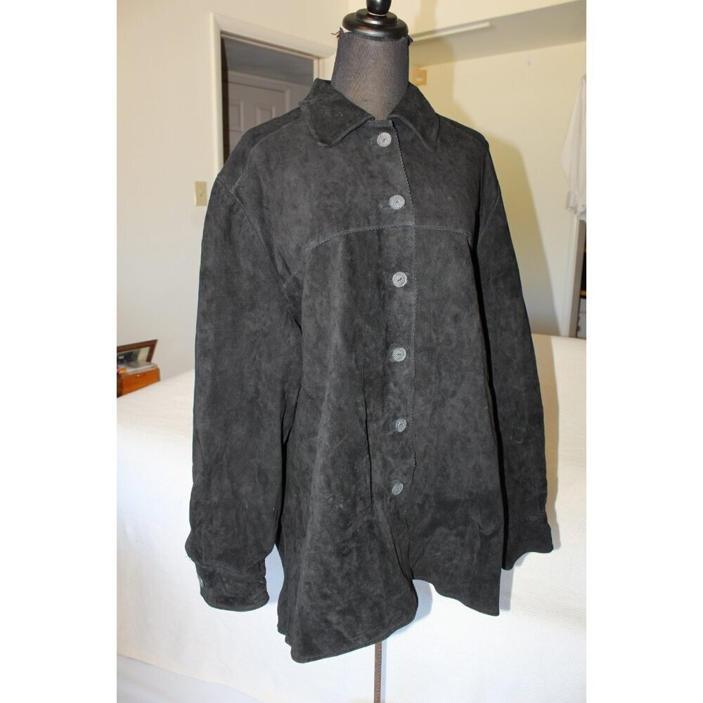 Black Suede Button-Front Jacket